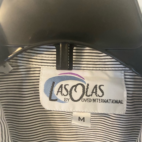 Las Olas Gray Striped Woman’s Shirt with Penguin Embroidery Medium - Picture 2 of 5